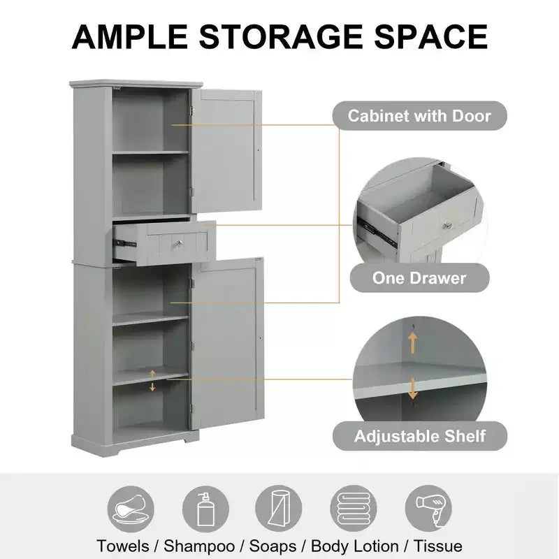 Okak Bathroom Storage Cabinet, Freestanding Storage Cabinet with Adjustable Shelves and 1 Drawer, Bathroom Floor Cabinet Living Room