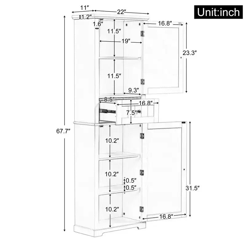 Okak Bathroom Storage Cabinet, Freestanding Storage Cabinet with Adjustable Shelves and 1 Drawer, Bathroom Floor Cabinet Living Room