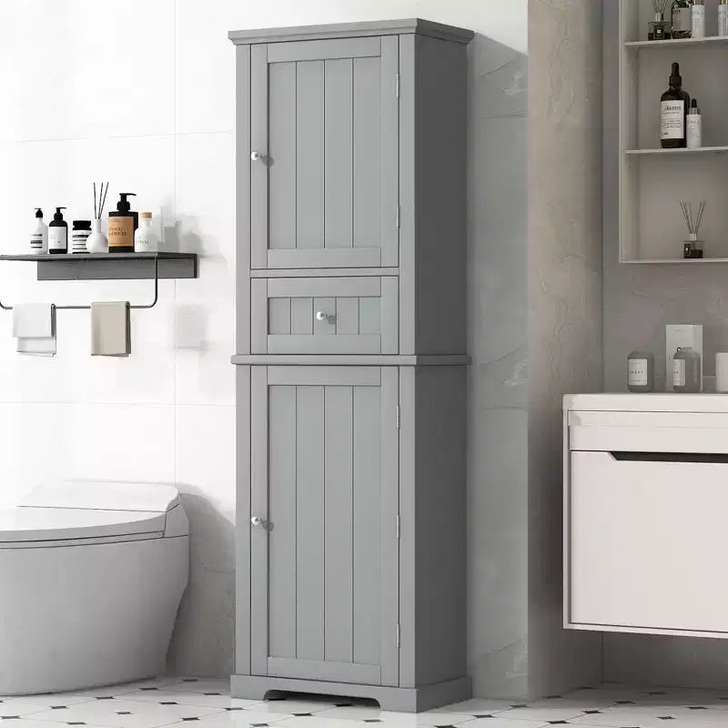 Okak Bathroom Storage Cabinet, Freestanding Storage Cabinet with Adjustable Shelves and 1 Drawer, Bathroom Floor Cabinet Living Room
