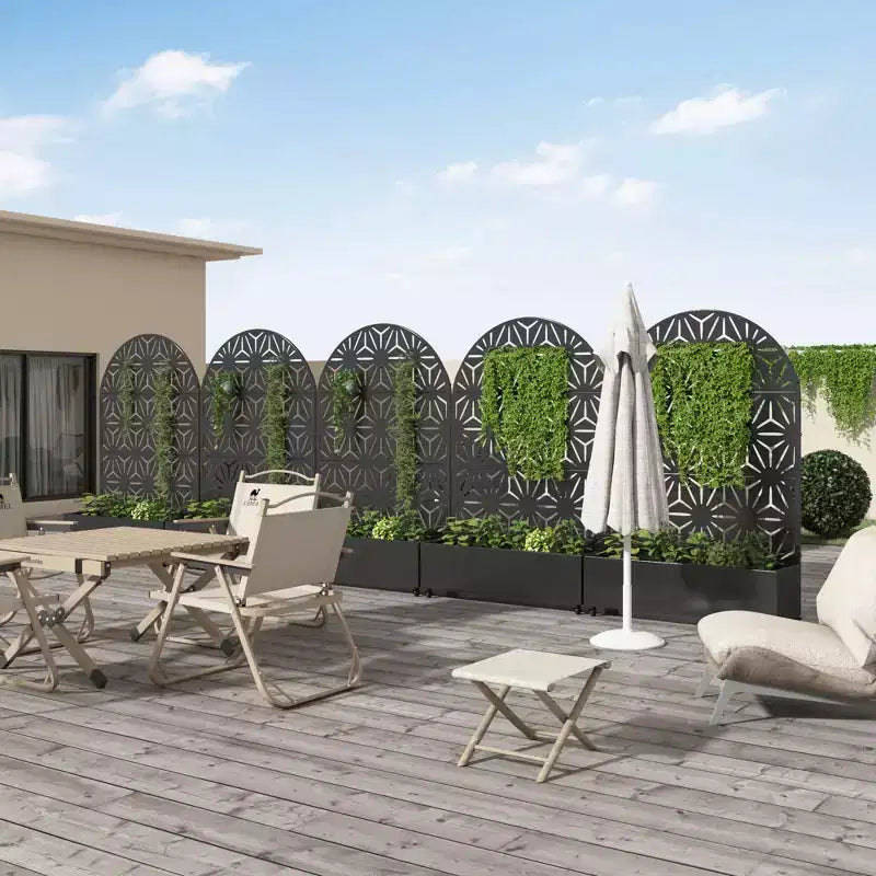 MAYEERTY Planter Box with Trellis Iron Black Arch Star Shape 01 Style 72x35x16in 3-Piece Set