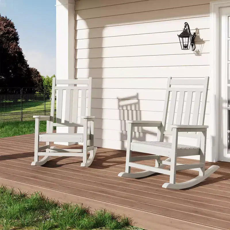 Outdoor rocking chair set of 2, HDPE all-weather oversized rocking chair, adult high-back porch rocking chair,suitable for multiple scenarios, white