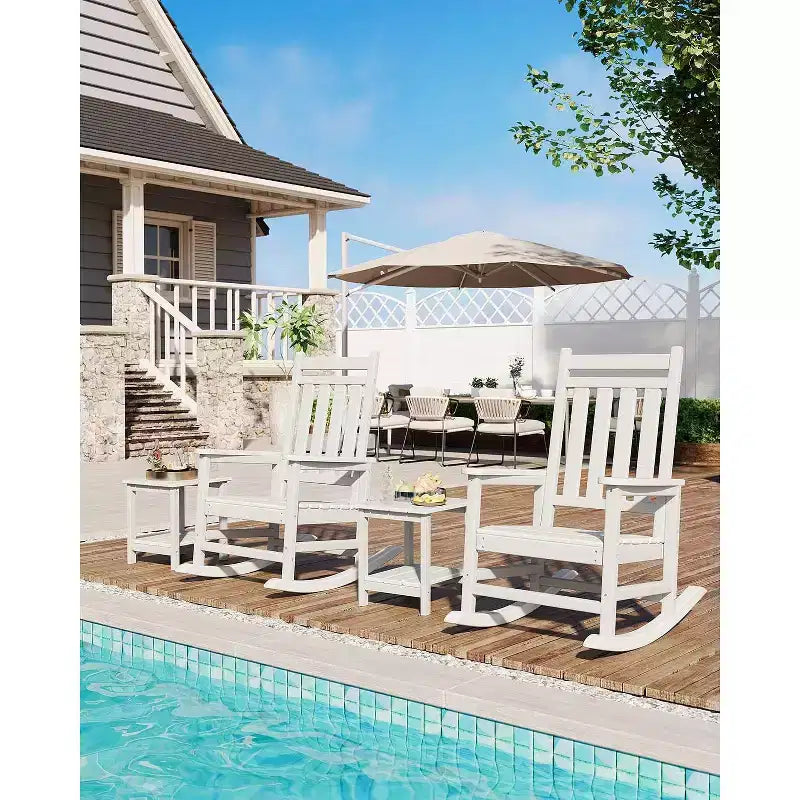 Outdoor rocking chair set of 2, HDPE all-weather oversized rocking chair, adult high-back porch rocking chair,suitable for multiple scenarios, white