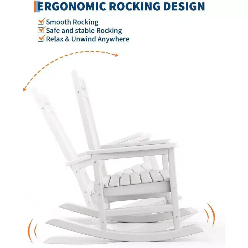 Outdoor rocking chair set of 2, HDPE all-weather oversized rocking chair, adult high-back porch rocking chair,suitable for multiple scenarios, white