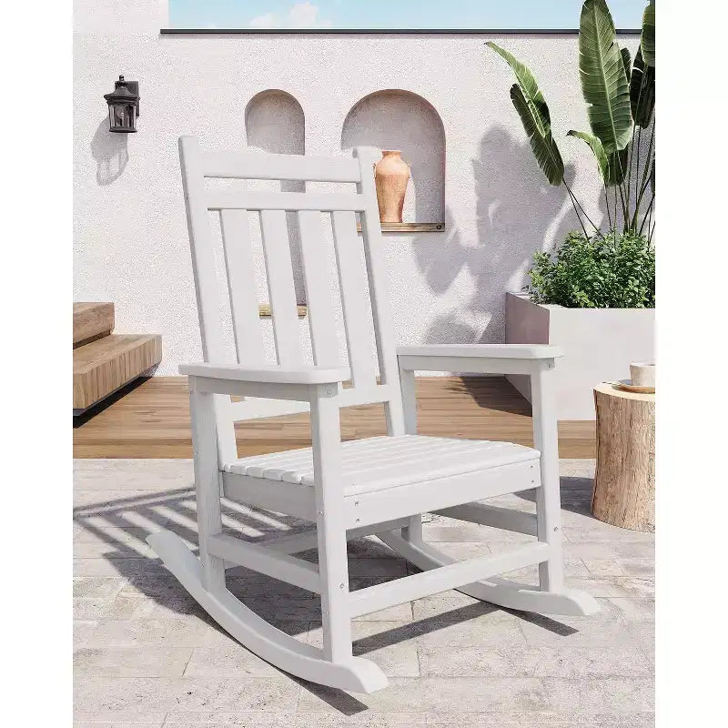 Outdoor rocking chair set of 2, HDPE all-weather oversized rocking chair, adult high-back porch rocking chair,suitable for multiple scenarios, white