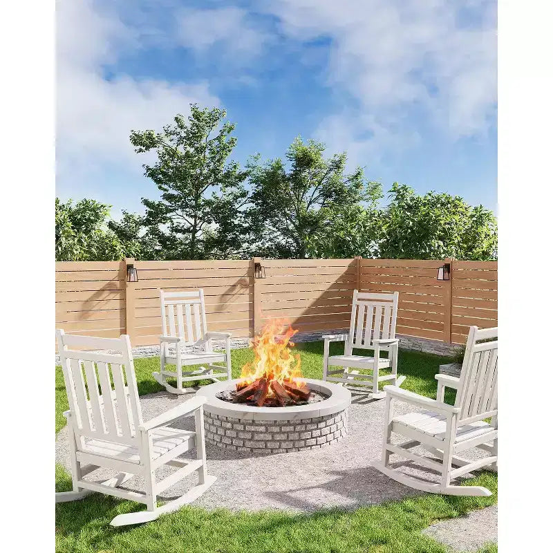 Outdoor rocking chair set of 2, HDPE all-weather oversized rocking chair, adult high-back porch rocking chair,suitable for multiple scenarios, white
