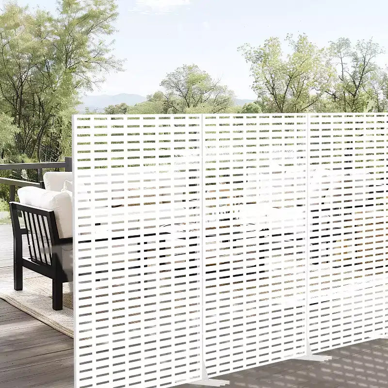 MAYEERTY Room Divider Screen Abraham Grid White Galvanized Sheet 72x47x16in 3-Piece Set 3-Piece Set