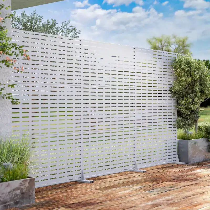 MAYEERTY Room Divider Screen Abraham Grid White Galvanized Sheet 72x47x16in 3-Piece Set 3-Piece Set