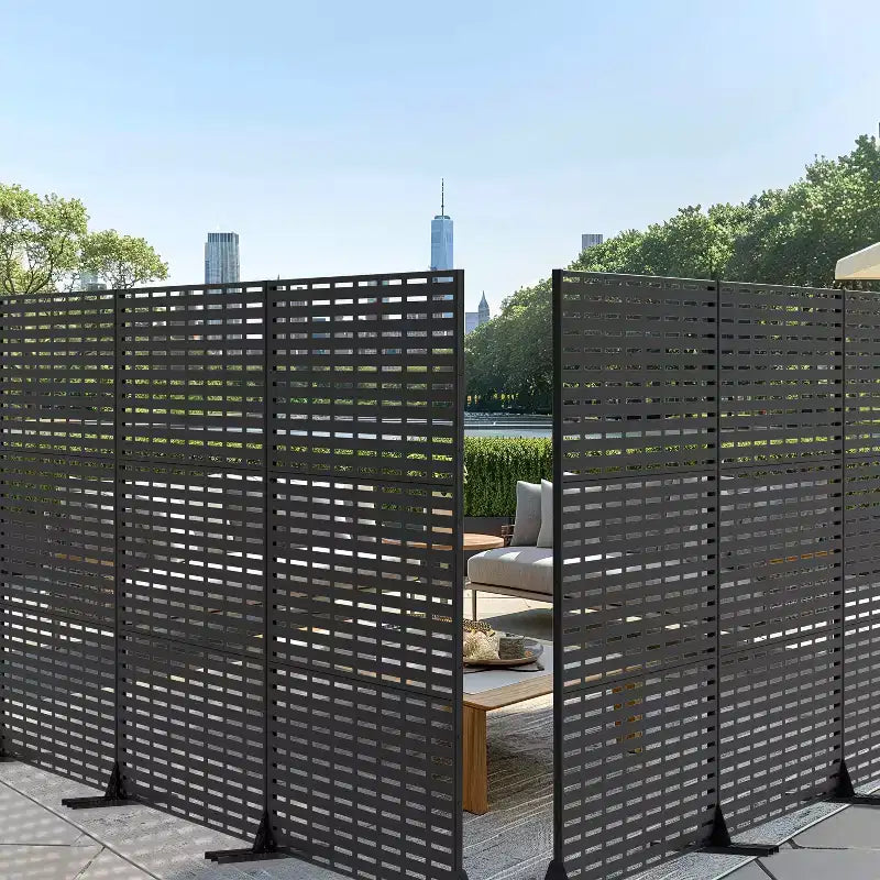 MAYEERTY Room Divider Screen Abraham Grid White Galvanized Sheet 72x47x16in 3-Piece Set 3-Piece Set