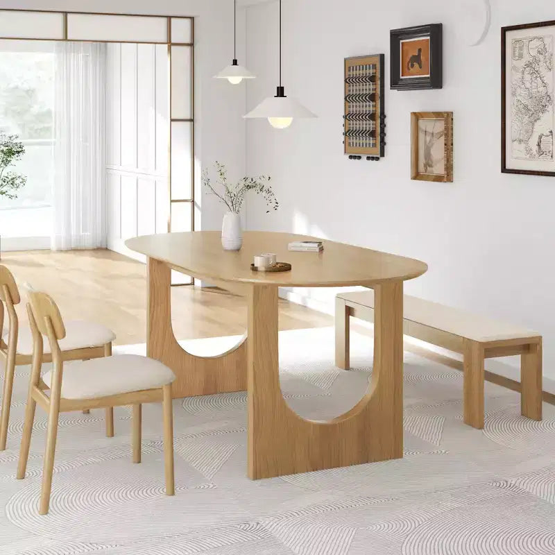 MAYEERTY 67 Wood Oval Dining Table for 4-6, Farmhouse Modern Kitchen & Dining Room Table