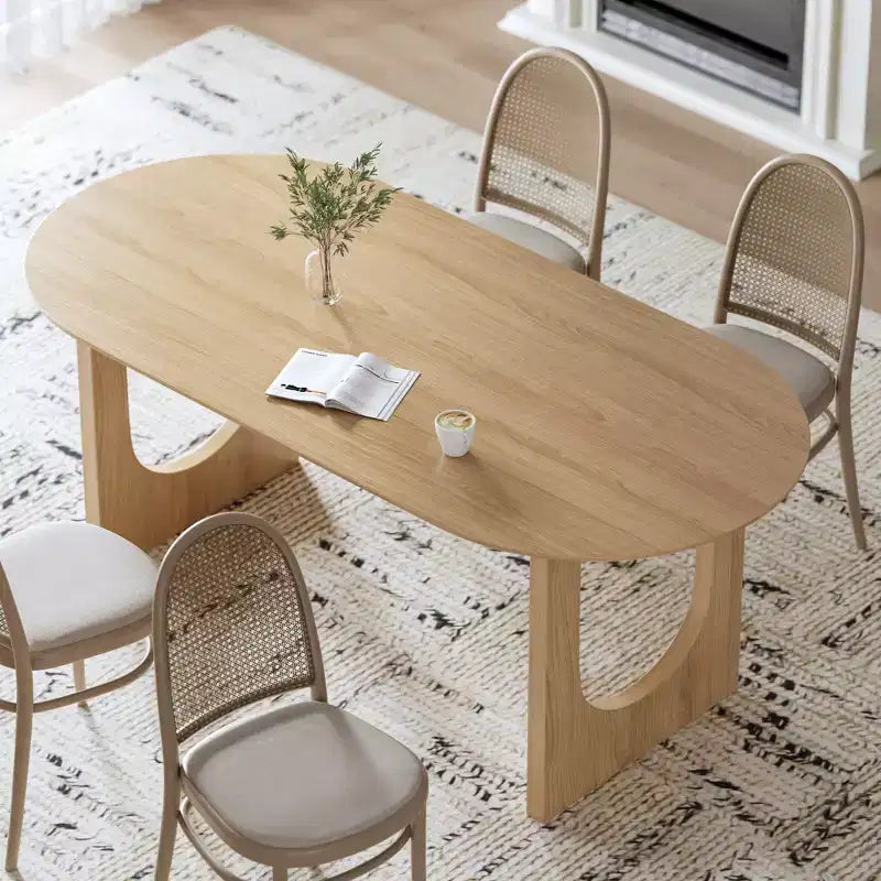 MAYEERTY 67 Wood Oval Dining Table for 4-6, Farmhouse Modern Kitchen & Dining Room Table