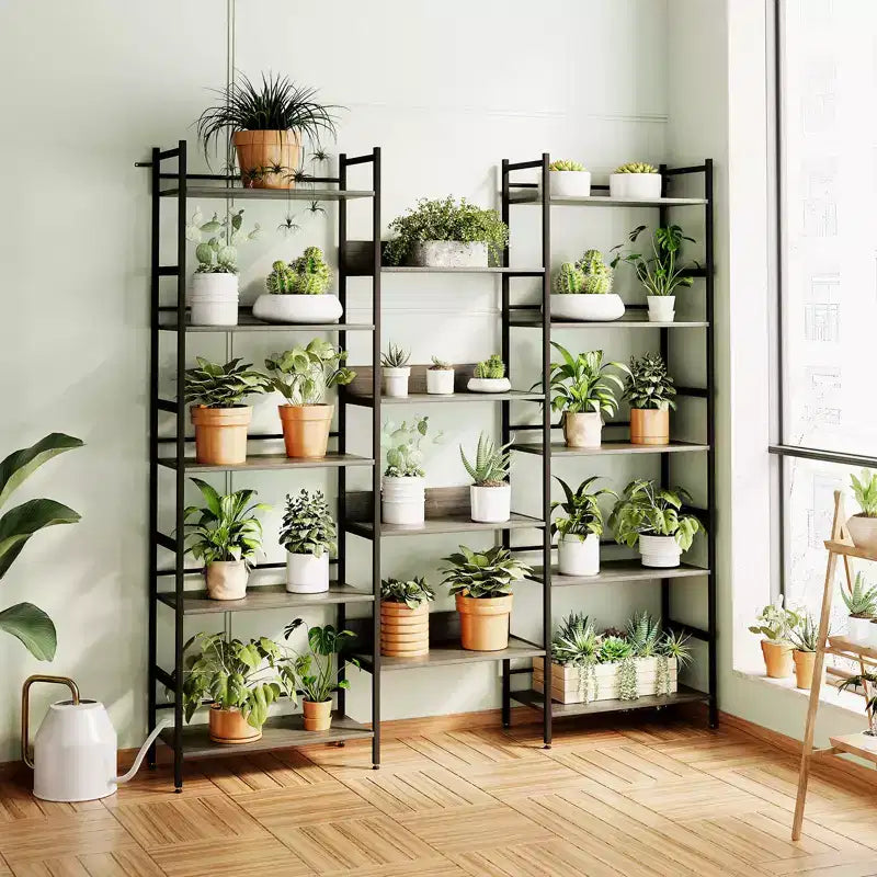 5 Tier Bookcases and Bookshelves, Triple Wide BookShelf With 14 Open Shelves, Adjustable Metal Frame Bookcase for Living Room Home Office