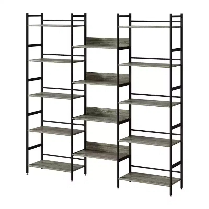 5 Tier Bookcases and Bookshelves, Triple Wide BookShelf With 14 Open Shelves, Adjustable Metal Frame Bookcase for Living Room Home Office