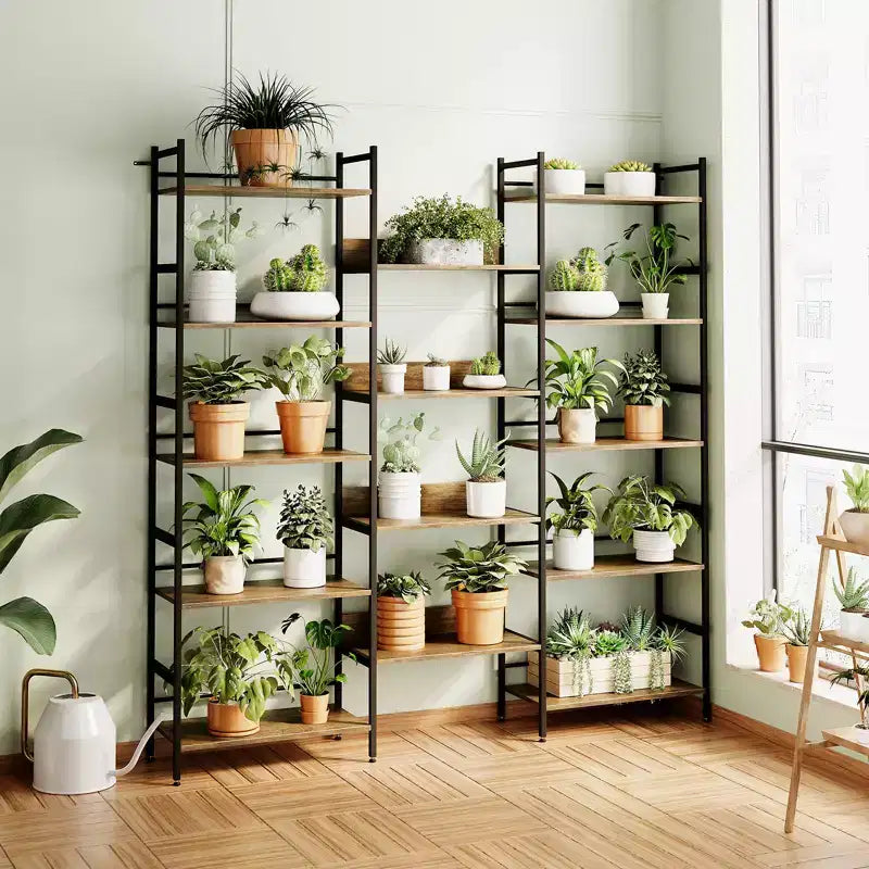 5 Tier Bookcases and Bookshelves, Triple Wide BookShelf With 14 Open Shelves, Adjustable Metal Frame Bookcase for Living Room Home Office