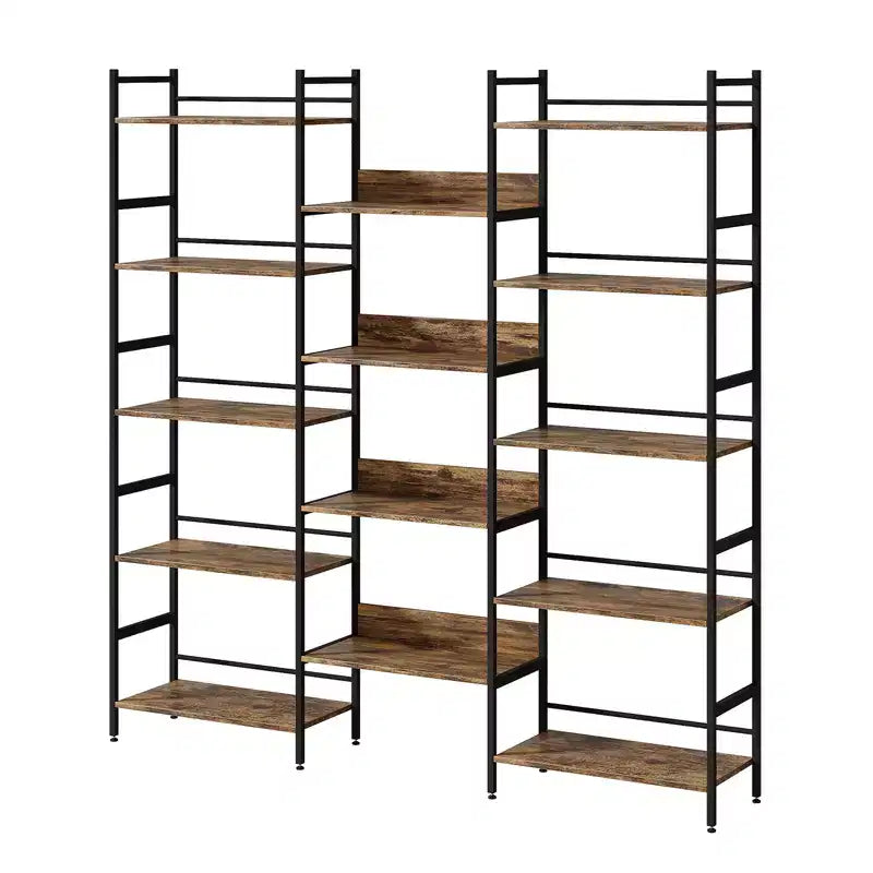 5 Tier Bookcases and Bookshelves, Triple Wide BookShelf With 14 Open Shelves, Adjustable Metal Frame Bookcase for Living Room Home Office