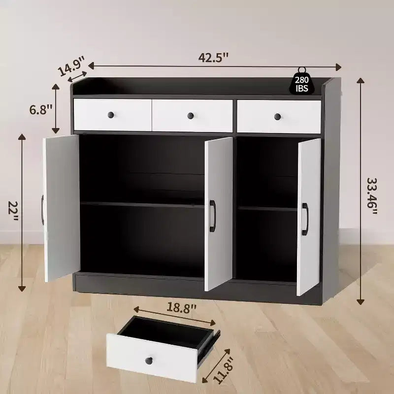 Acekool 42.5 Sideboard Buffet Cabinet with Adjustable Shelves, Wooden Kitchen Storage,Modern Coffee Bar & Dining Room Console Table
