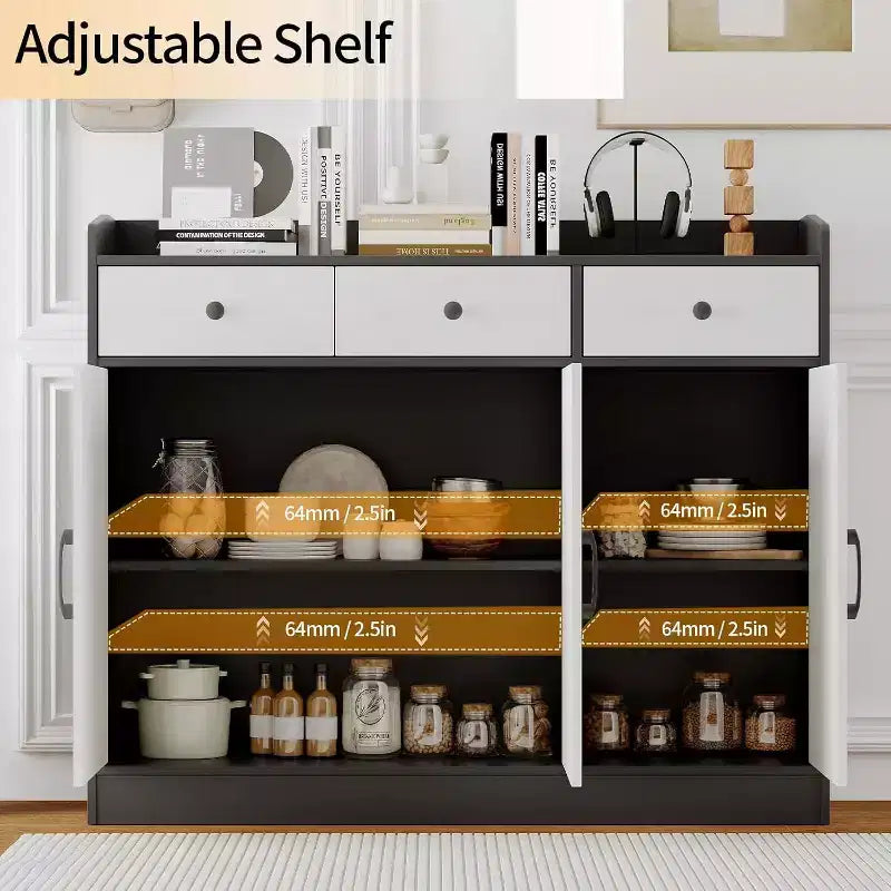 Acekool 42.5 Sideboard Buffet Cabinet with Adjustable Shelves, Wooden Kitchen Storage,Modern Coffee Bar & Dining Room Console Table