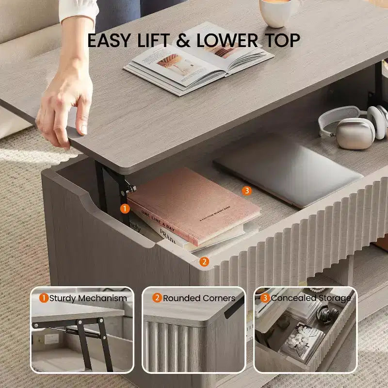Amada Lift Top Coffee Table with Storage, Modern Center Table with Hidden Compartment, Rectangle Coffee Tables for Living Room, Small Spaces,Office