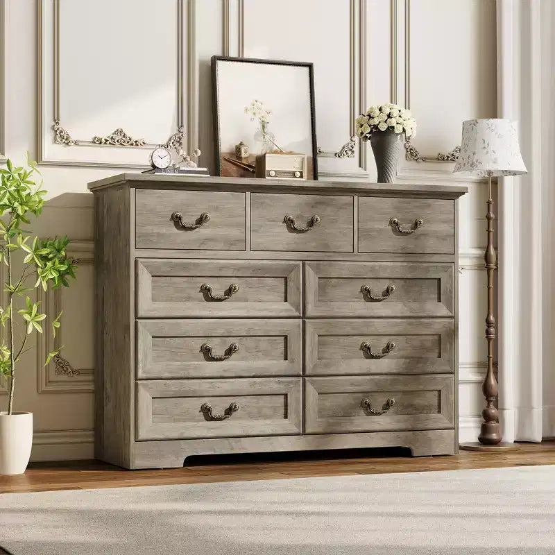9-Drawer Dresser for Bedroom, Modern Wooden Chest of Drawers, Anti-Tipping Design, Sturdy and Stable Storage Organizer for Living Room, Entryway
