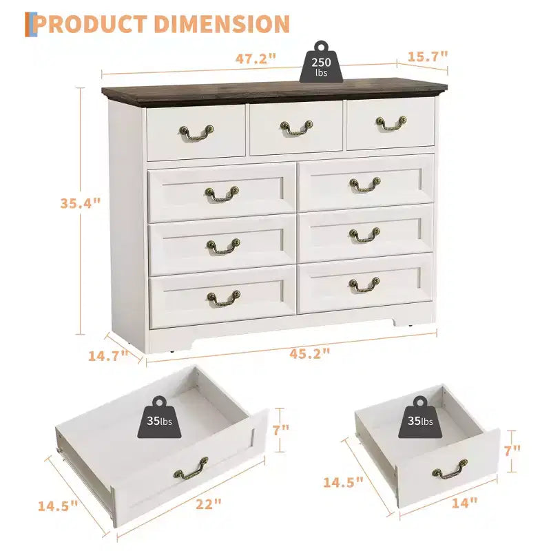 9-Drawer Dresser for Bedroom, Modern Wooden Chest of Drawers, Anti-Tipping Design, Sturdy and Stable Storage Organizer for Living Room, Entryway