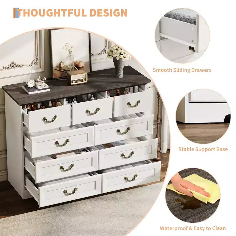 9-Drawer Dresser for Bedroom, Modern Wooden Chest of Drawers, Anti-Tipping Design, Sturdy and Stable Storage Organizer for Living Room, Entryway