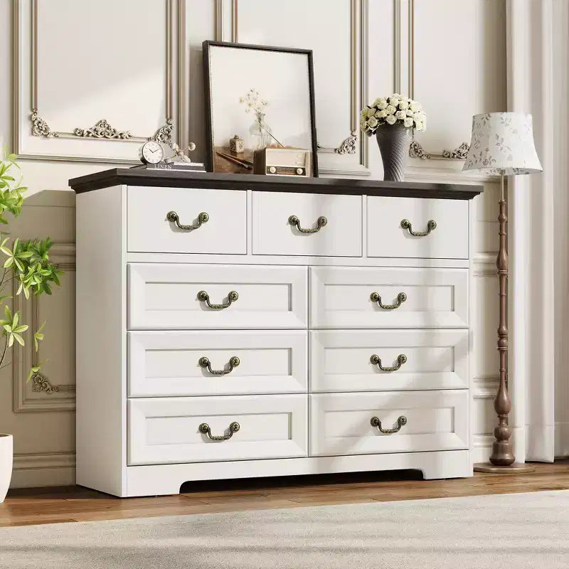 9-Drawer Dresser for Bedroom, Modern Wooden Chest of Drawers, Anti-Tipping Design, Sturdy and Stable Storage Organizer for Living Room, Entryway