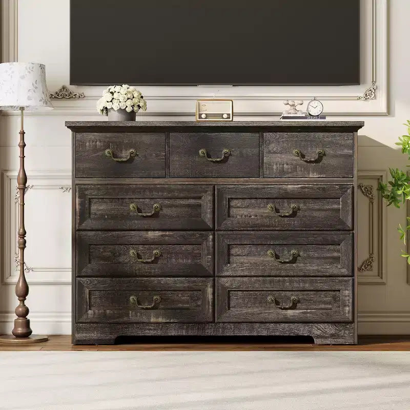 9-Drawer Dresser for Bedroom, Modern Wooden Chest of Drawers, Anti-Tipping Design, Sturdy and Stable Storage Organizer for Living Room, Entryway