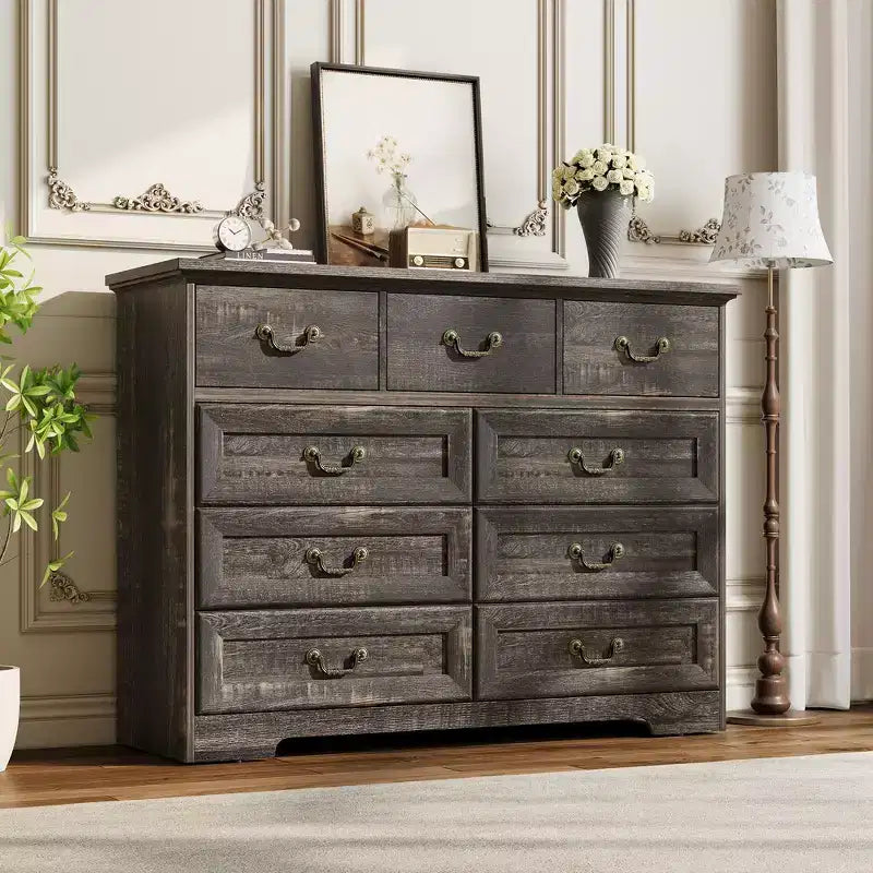 9-Drawer Dresser for Bedroom, Modern Wooden Chest of Drawers, Anti-Tipping Design, Sturdy and Stable Storage Organizer for Living Room, Entryway