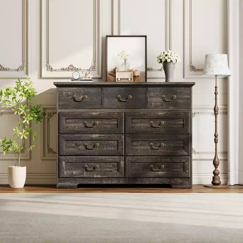 9-Drawer Dresser for Bedroom, Modern Wooden Chest of Drawers, Anti-Tipping Design, Sturdy and Stable Storage Organizer for Living Room, Entryway