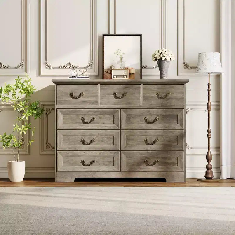 9-Drawer Dresser for Bedroom, Modern Wooden Chest of Drawers, Anti-Tipping Design, Sturdy and Stable Storage Organizer for Living Room, Entryway