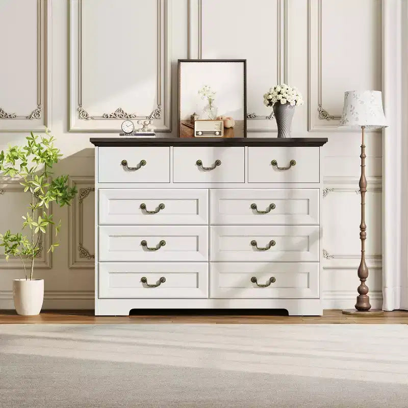 9-Drawer Dresser for Bedroom, Modern Wooden Chest of Drawers, Anti-Tipping Design, Sturdy and Stable Storage Organizer for Living Room, Entryway