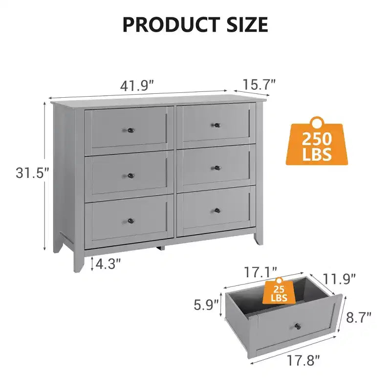 6 Drawers Dresser for Bedroom, Modern Dresser with Deep Drawers and Nickel Round Handle, Wooden Bedroom Drawer Dresser,for Bedroom,Living Room