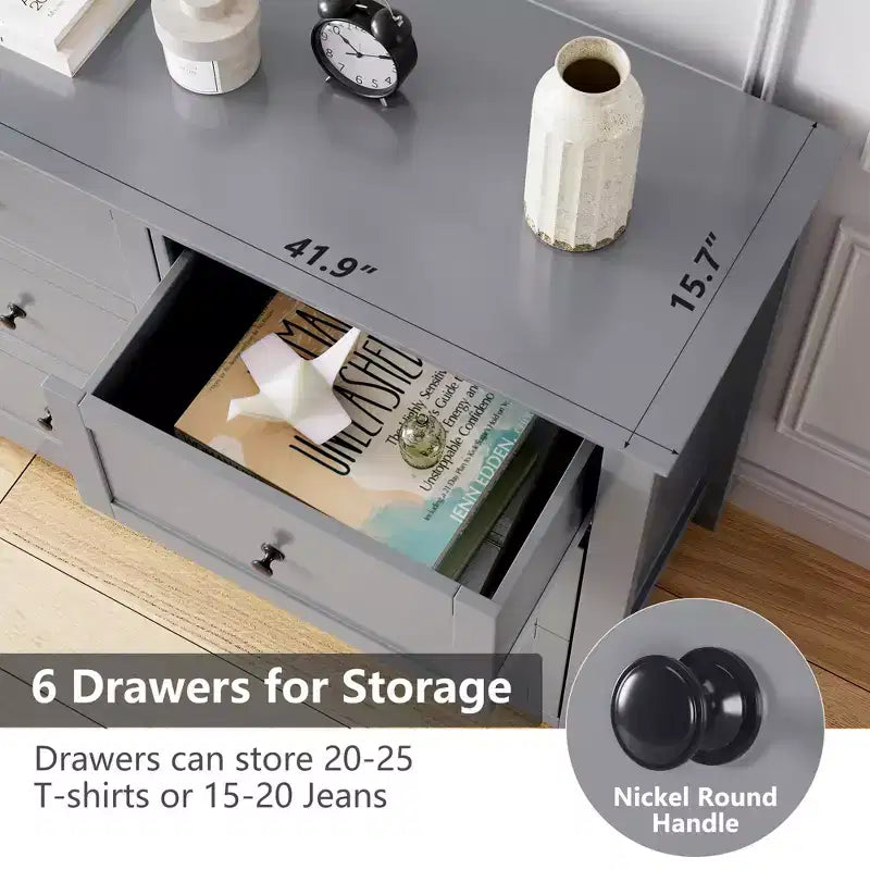 6 Drawers Dresser for Bedroom, Modern Dresser with Deep Drawers and Nickel Round Handle, Wooden Bedroom Drawer Dresser,for Bedroom,Living Room