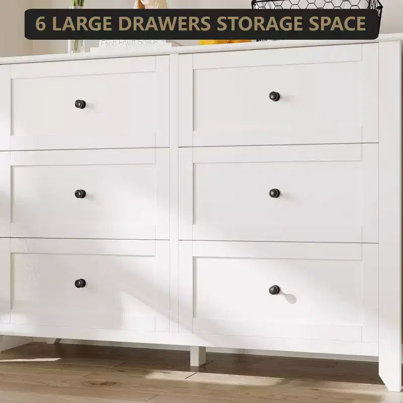 6 Drawers Dresser for Bedroom, Modern Dresser with Deep Drawers and Nickel Round Handle, Wooden Bedroom Drawer Dresser,for Bedroom,Living Room