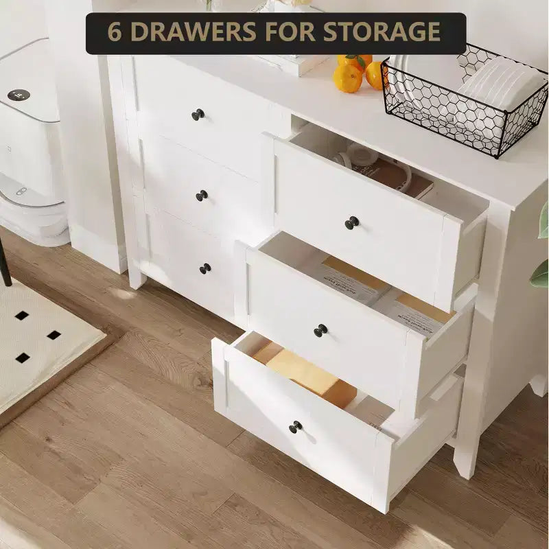 6 Drawers Dresser for Bedroom, Modern Dresser with Deep Drawers and Nickel Round Handle, Wooden Bedroom Drawer Dresser,for Bedroom,Living Room