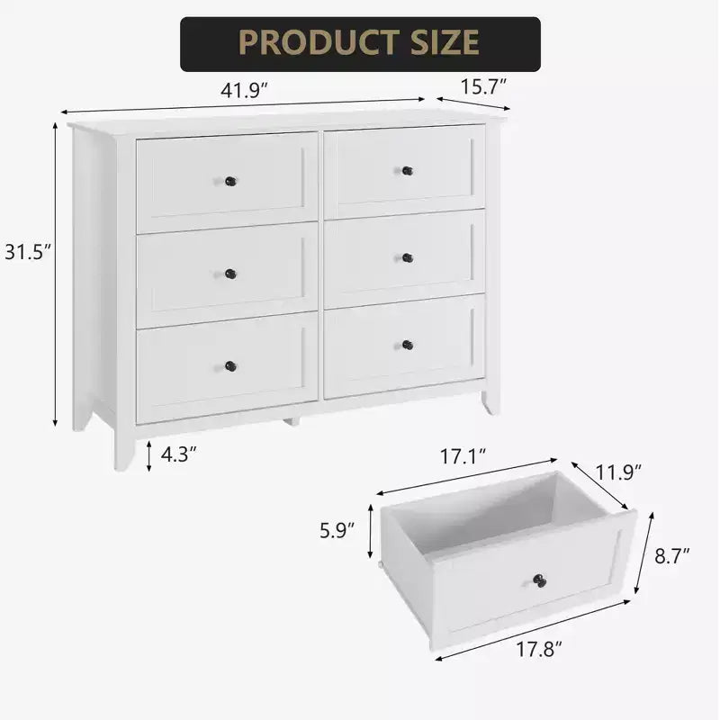 6 Drawers Dresser for Bedroom, Modern Dresser with Deep Drawers and Nickel Round Handle, Wooden Bedroom Drawer Dresser,for Bedroom,Living Room
