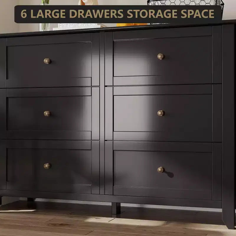 6 Drawers Dresser for Bedroom, Modern Dresser with Deep Drawers and Nickel Round Handle, Wooden Bedroom Drawer Dresser,for Bedroom,Living Room