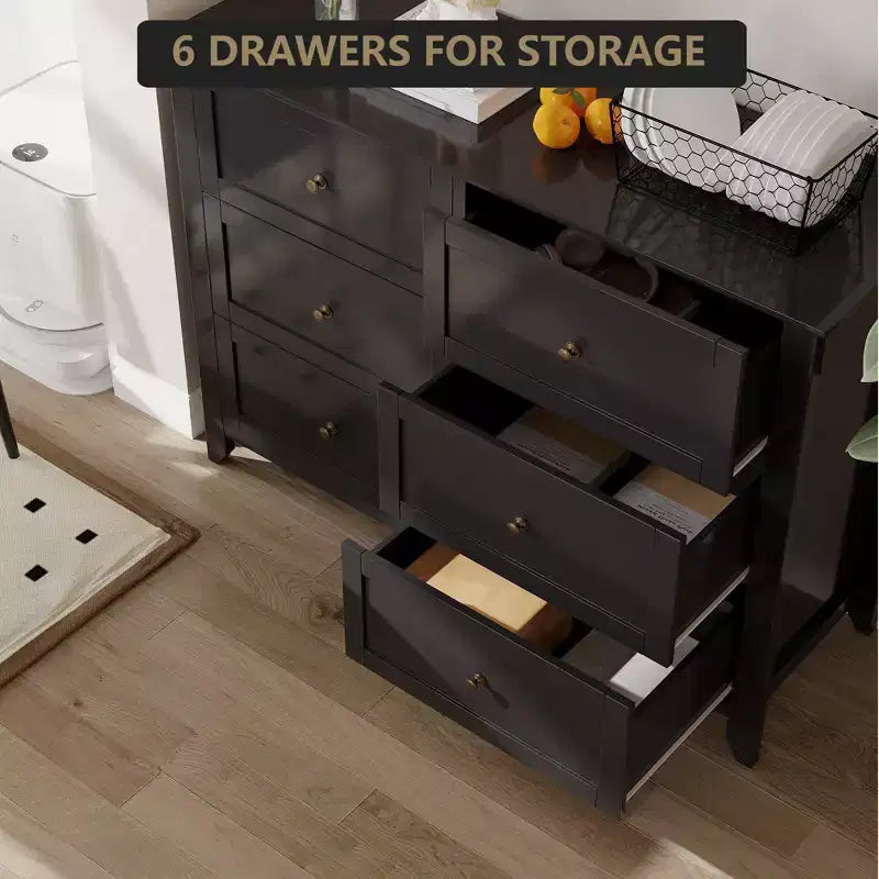 6 Drawers Dresser for Bedroom, Modern Dresser with Deep Drawers and Nickel Round Handle, Wooden Bedroom Drawer Dresser,for Bedroom,Living Room