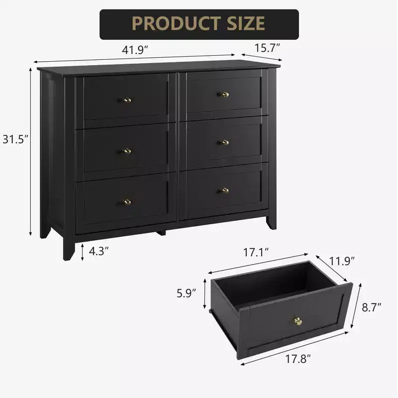 6 Drawers Dresser for Bedroom, Modern Dresser with Deep Drawers and Nickel Round Handle, Wooden Bedroom Drawer Dresser,for Bedroom,Living Room