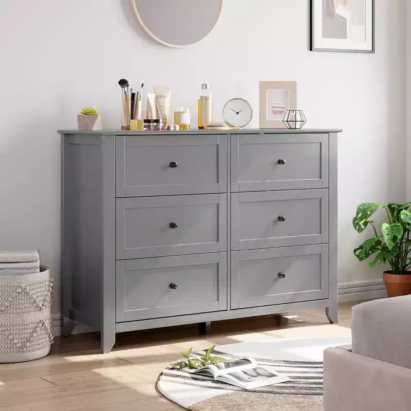 6 Drawers Dresser for Bedroom, Modern Dresser with Deep Drawers and Nickel Round Handle, Wooden Bedroom Drawer Dresser,for Bedroom,Living Room