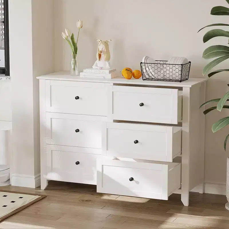 6 Drawers Dresser for Bedroom, Modern Dresser with Deep Drawers and Nickel Round Handle, Wooden Bedroom Drawer Dresser,for Bedroom,Living Room
