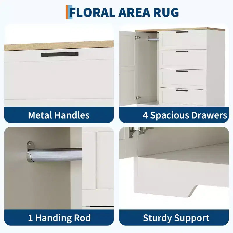 Storage cabinet with Drawers and Door, Small Bedroom Wardrobe Cabinet, Clothing Storage Cabinets, Dresser with Storage Closet,for Hallway, Bedroom