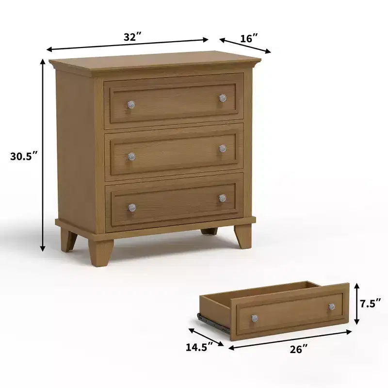 Black 3 Drawer Dresser for Bedroom, Wide Chest of Drawers with Vintage Handle, Modern Wood Dresser Wide Nightstand Cabinet for Living Room