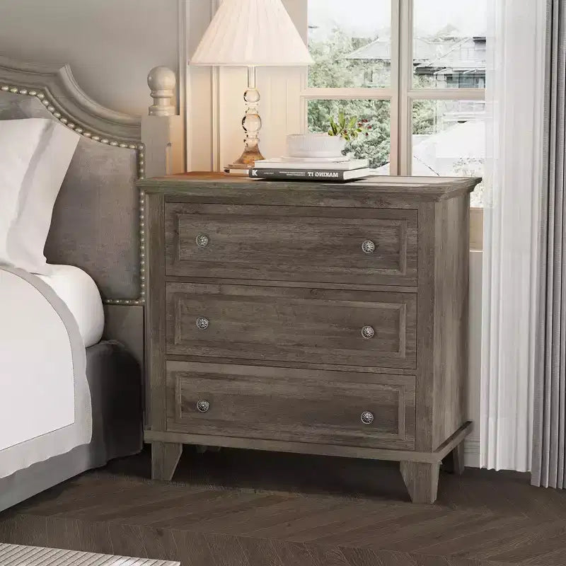 Black 3 Drawer Dresser for Bedroom, Wide Chest of Drawers with Vintage Handle, Modern Wood Dresser Wide Nightstand Cabinet for Living Room