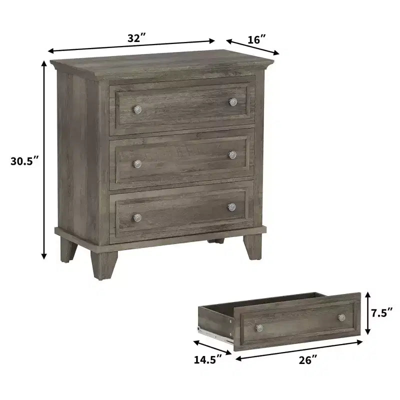 Black 3 Drawer Dresser for Bedroom, Wide Chest of Drawers with Vintage Handle, Modern Wood Dresser Wide Nightstand Cabinet for Living Room