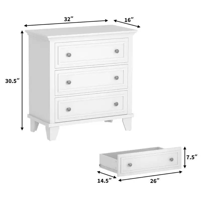 Black 3 Drawer Dresser for Bedroom, Wide Chest of Drawers with Vintage Handle, Modern Wood Dresser Wide Nightstand Cabinet for Living Room