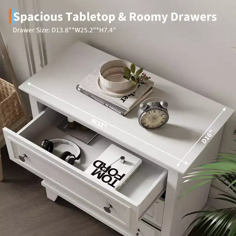 Black 3 Drawer Dresser for Bedroom, Wide Chest of Drawers with Vintage Handle, Modern Wood Dresser Wide Nightstand Cabinet for Living Room