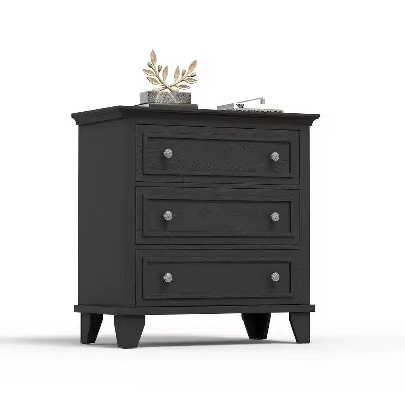 Black 3 Drawer Dresser for Bedroom, Wide Chest of Drawers with Vintage Handle, Modern Wood Dresser Wide Nightstand Cabinet for Living Room