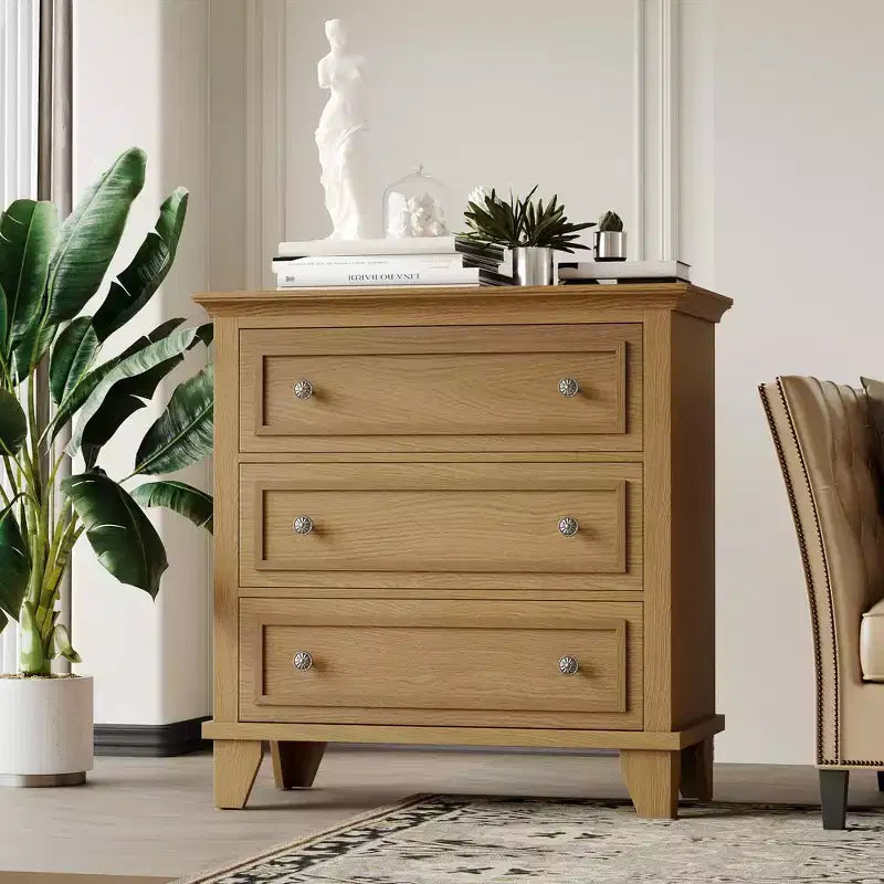 Black 3 Drawer Dresser for Bedroom, Wide Chest of Drawers with Vintage Handle, Modern Wood Dresser Wide Nightstand Cabinet for Living Room