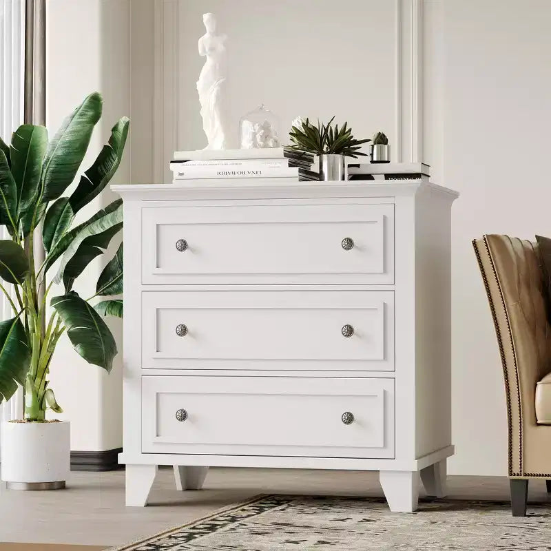 Black 3 Drawer Dresser for Bedroom, Wide Chest of Drawers with Vintage Handle, Modern Wood Dresser Wide Nightstand Cabinet for Living Room