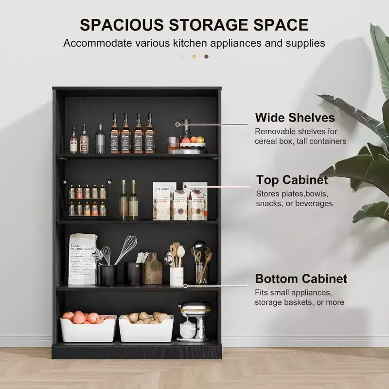MAYEERTY Freestanding Storage Cabinet Wooden Decorative Cabinets for Home, Office, Small Space, Black, 49*31*16in
